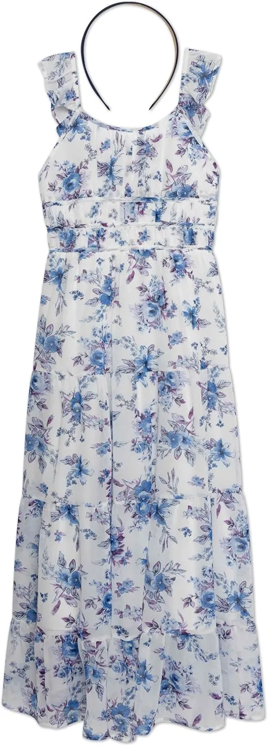 Speechless Girls' Flutter Sleeve Chiffon Maxi Dress