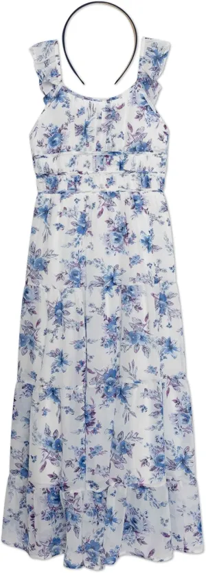 Speechless Girls' Flutter Sleeve Chiffon Maxi Dress
