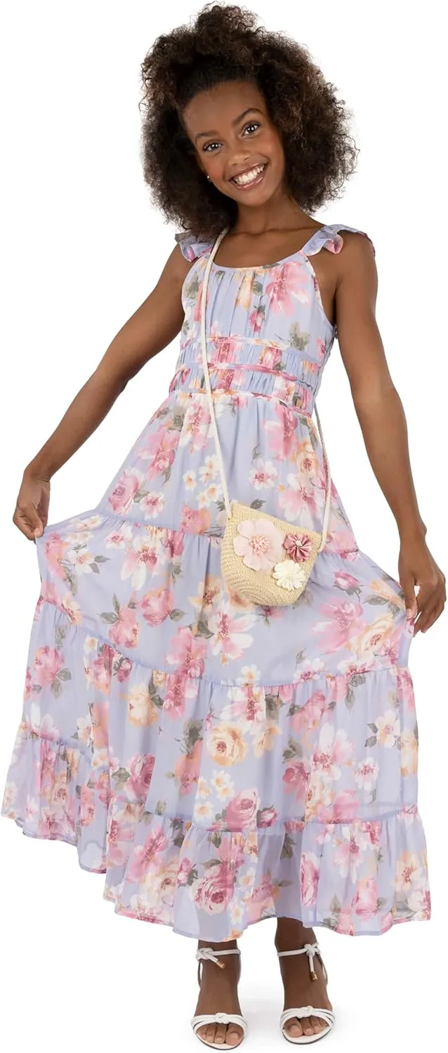 Speechless Girls' Flutter Sleeve Chiffon Maxi Dress