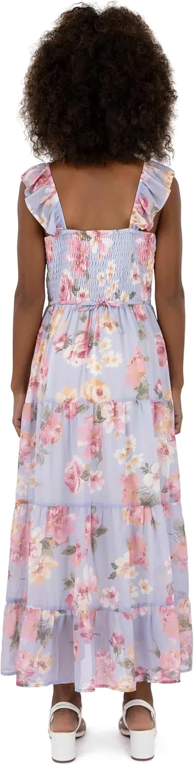 Speechless Girls' Flutter Sleeve Chiffon Maxi Dress