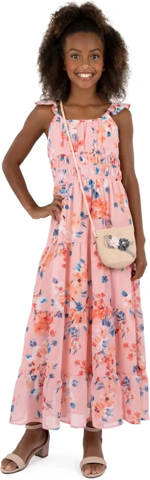 Speechless Girls' Flutter Sleeve Chiffon Maxi Dress