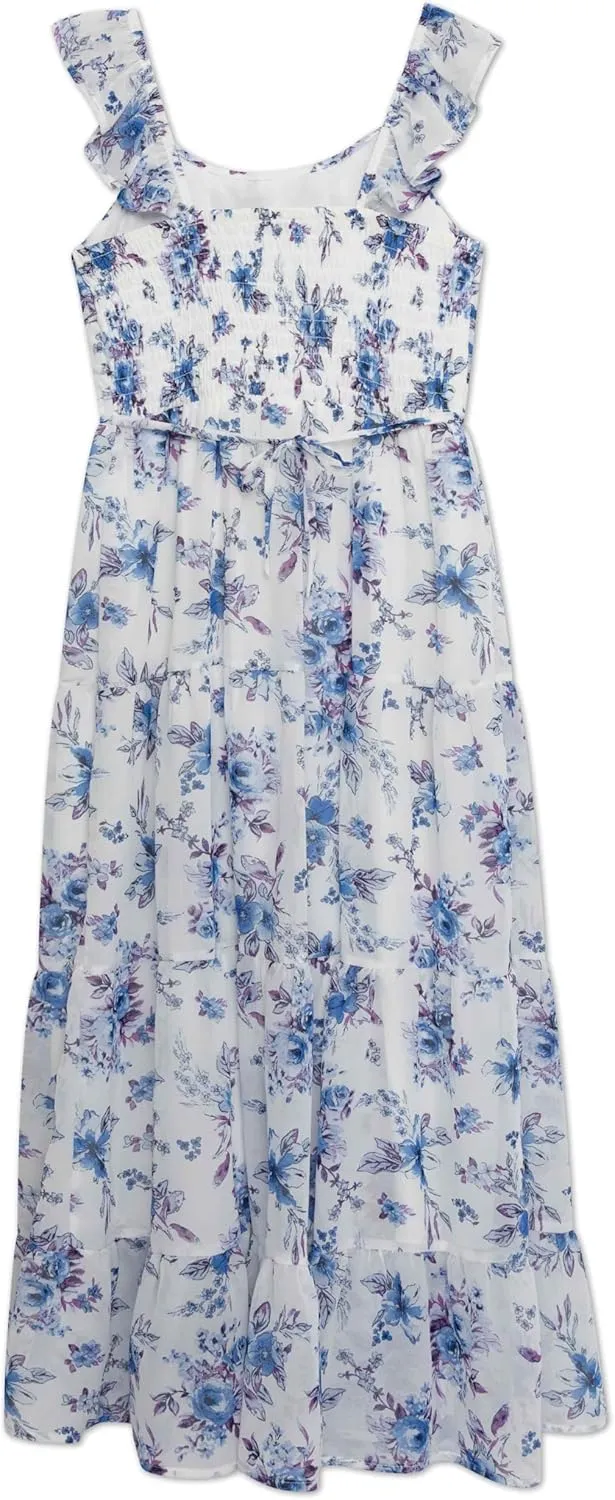Speechless Girls' Flutter Sleeve Chiffon Maxi Dress