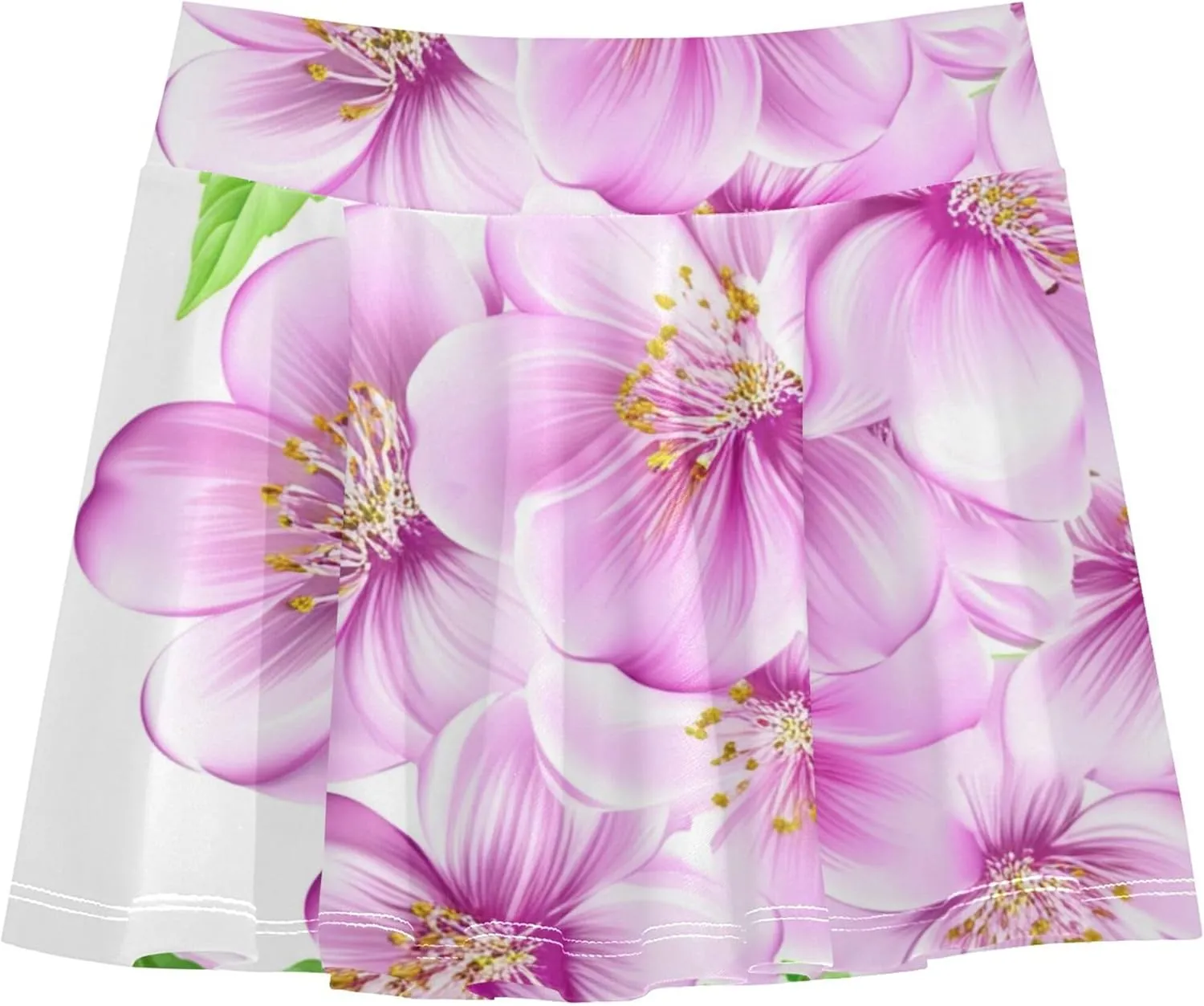 Tennis Skirts for Kids Pink Flowers Green Leaves White Girls Skorts Athletic Shorts Casual Butterfly Skirt 4t