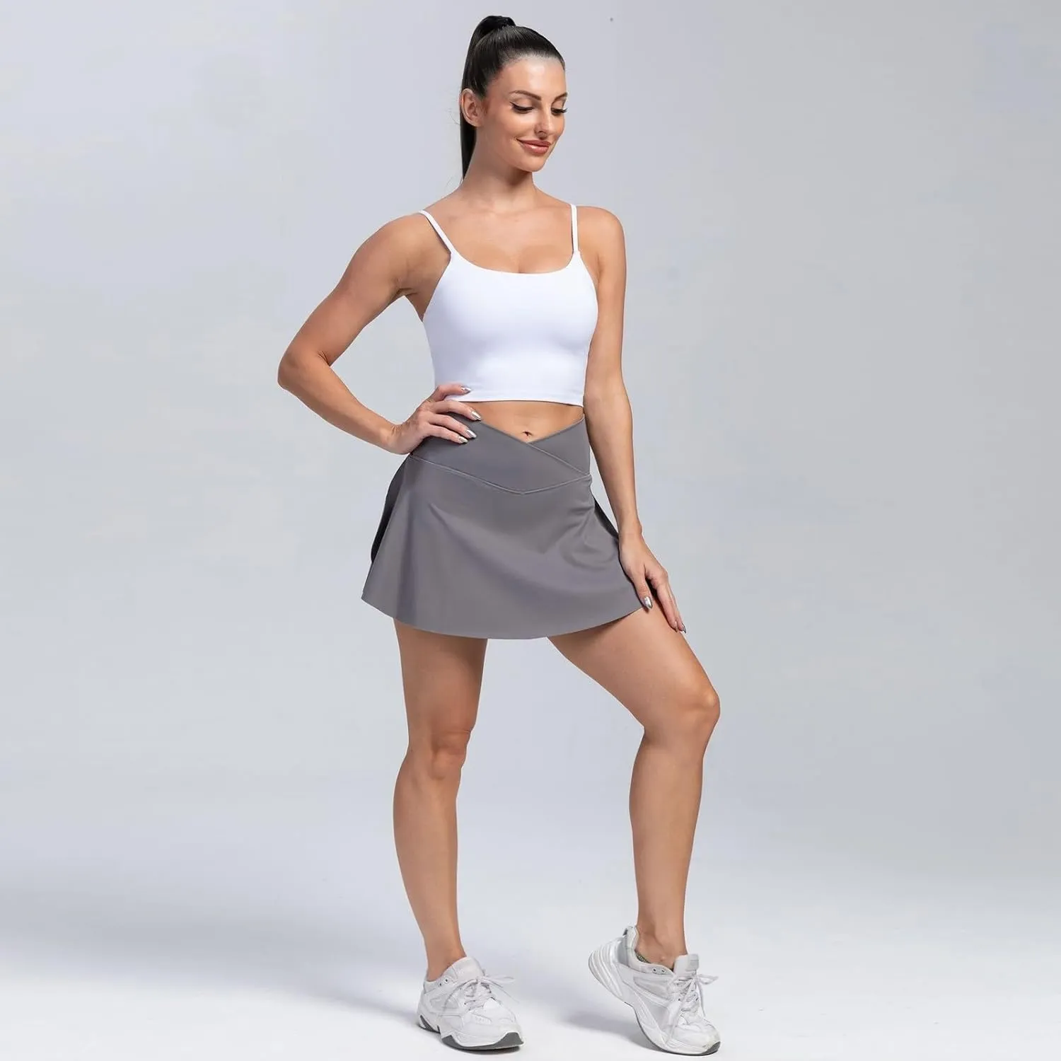 Tennis Skirts for Women with Shorts V Cross High Waisted Tummy Control Golf Skirt Gym Workout Skorts with Pockets