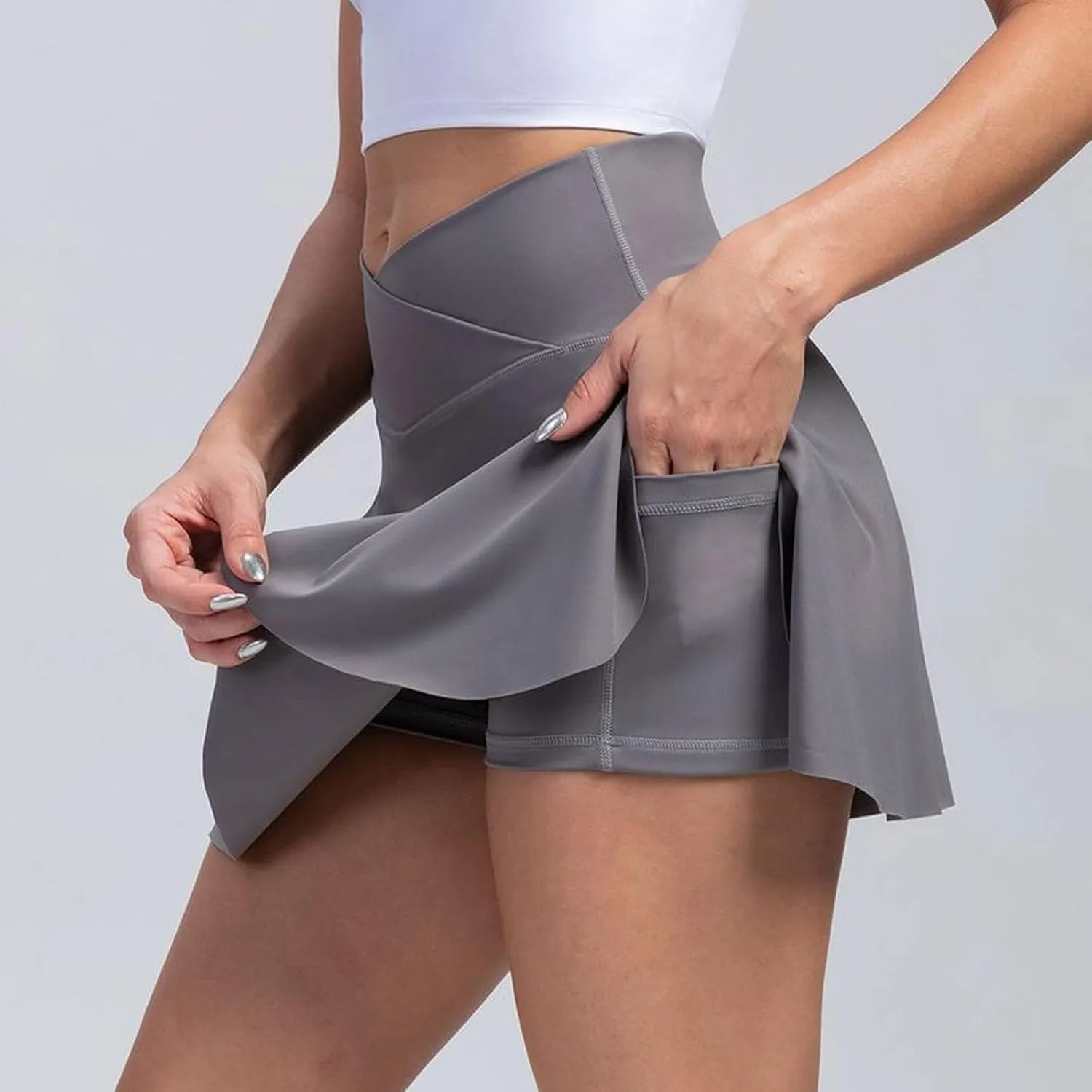 Tennis Skirts for Women with Shorts V Cross High Waisted Tummy Control Golf Skirt Gym Workout Skorts with Pockets