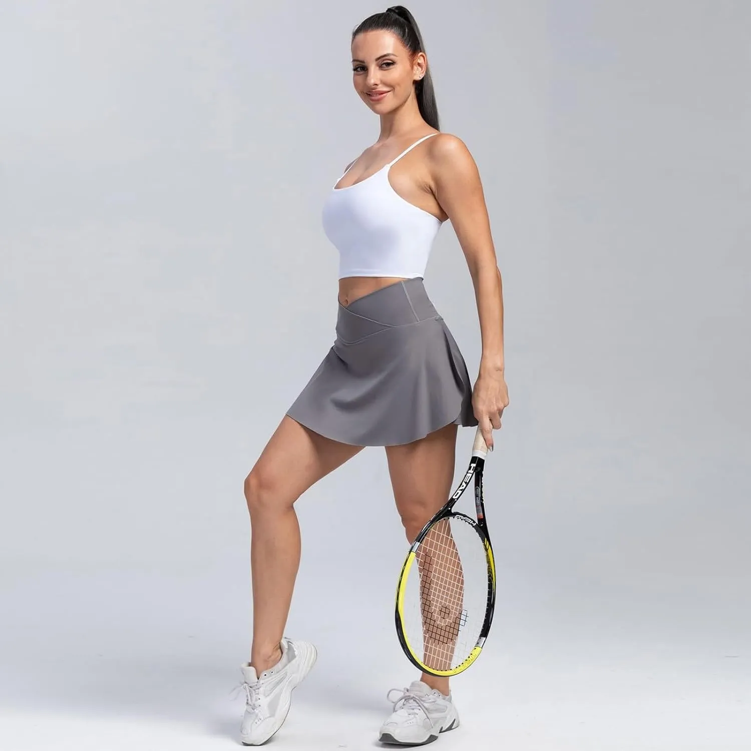 Tennis Skirts for Women with Shorts V Cross High Waisted Tummy Control Golf Skirt Gym Workout Skorts with Pockets