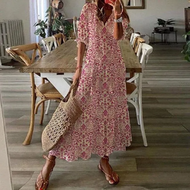 UNIBLU Soft Ruffles Pleats Butterfly Sleeve V-Neck Tassel Hollow-Out Dress