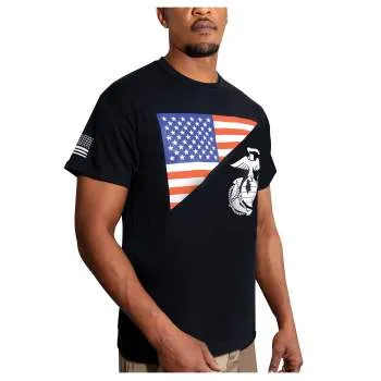 US Flag / USMC Eagle, Globe, & Anchor T Shirt - Coyote Brown