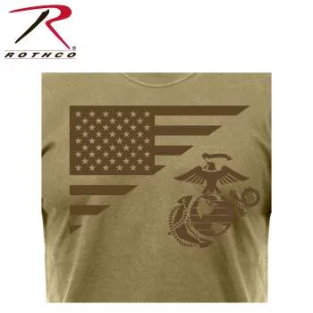 US Flag / USMC Eagle, Globe, & Anchor T Shirt - Coyote Brown
