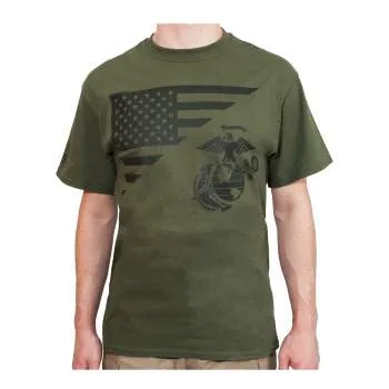 US Flag / USMC Eagle, Globe, & Anchor T Shirt - Coyote Brown