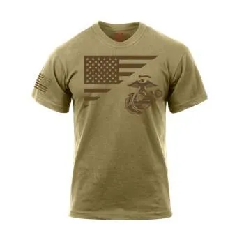 US Flag / USMC Eagle, Globe, & Anchor T Shirt - Coyote Brown