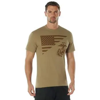 US Flag / USMC Eagle, Globe, & Anchor T Shirt - Coyote Brown