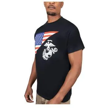 US Flag / USMC Eagle, Globe, & Anchor T Shirt - Coyote Brown