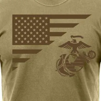US Flag / USMC Eagle, Globe, & Anchor T Shirt - Coyote Brown