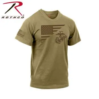 US Flag / USMC Eagle, Globe, & Anchor T Shirt - Coyote Brown