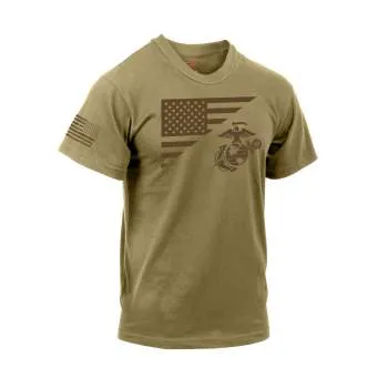 US Flag / USMC Eagle, Globe, & Anchor T Shirt - Coyote Brown