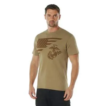US Flag / USMC Eagle, Globe, & Anchor T Shirt - Coyote Brown