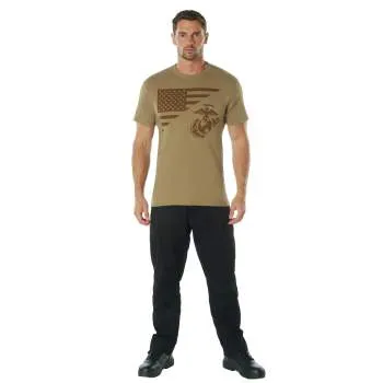 US Flag / USMC Eagle, Globe, & Anchor T Shirt - Coyote Brown