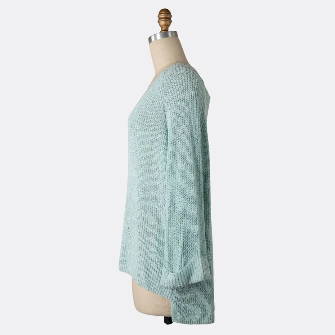 V Neck Knit Sweater (Mint)