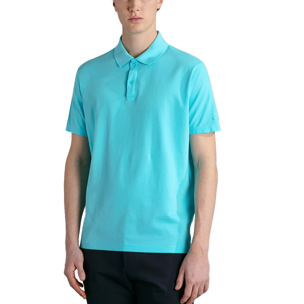 Washed Turquoise Cotton Piqué Polo Shirt