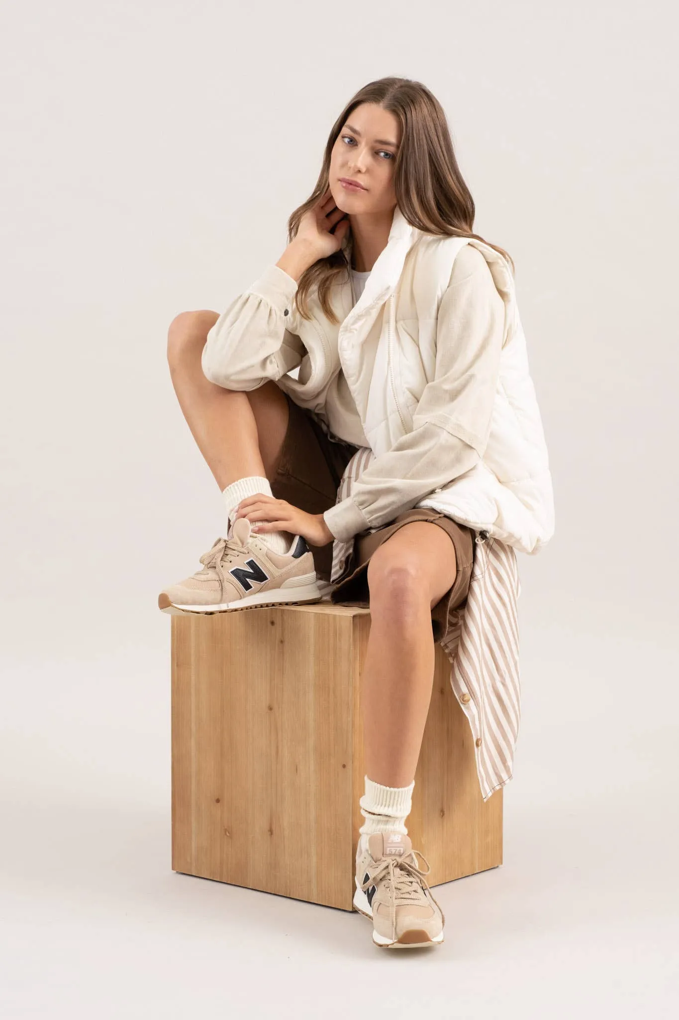 WASHED V NECK EXPOSED SEAM LONG SLEEVE KNIT TOP