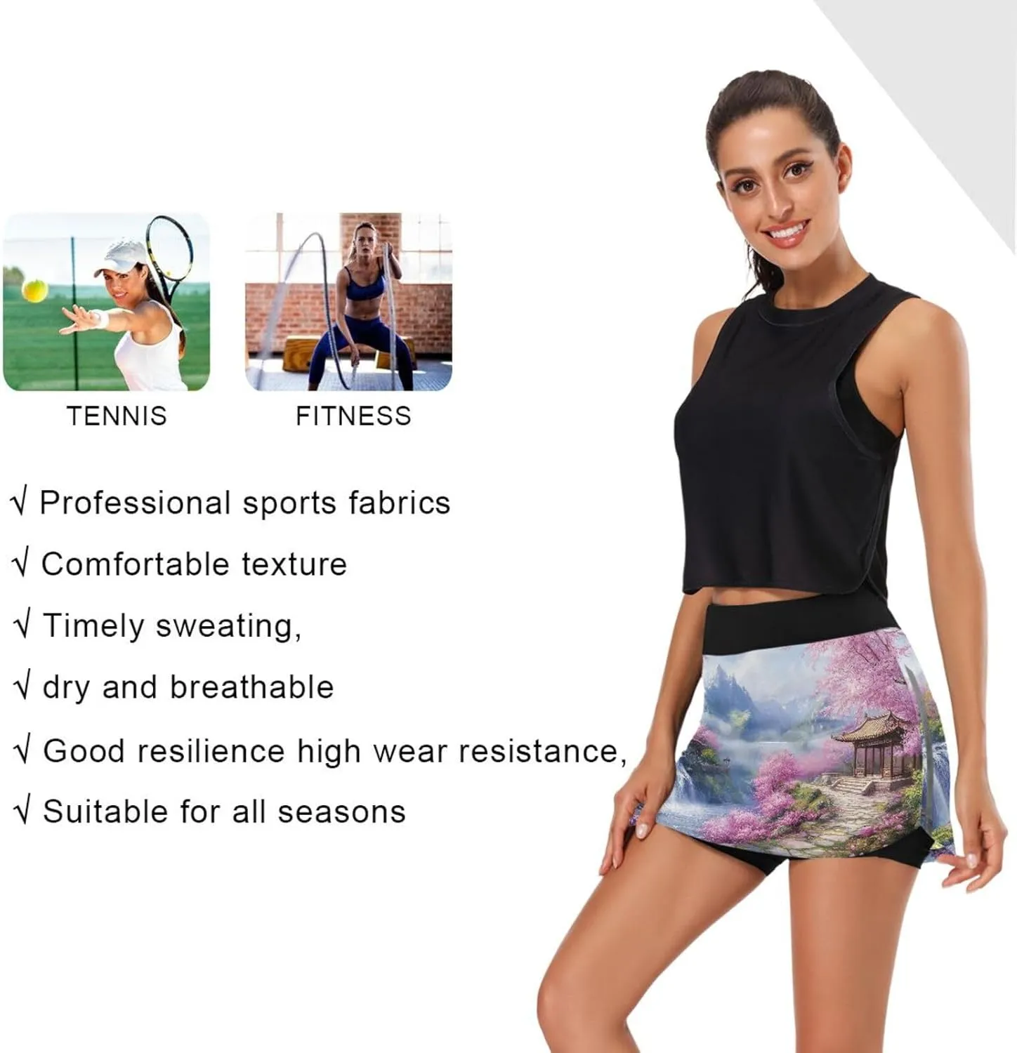 Wildflowers Botanical Ladies Skorts with Pockets High Waisted Womens Tennis Shorts, Mini Skirt