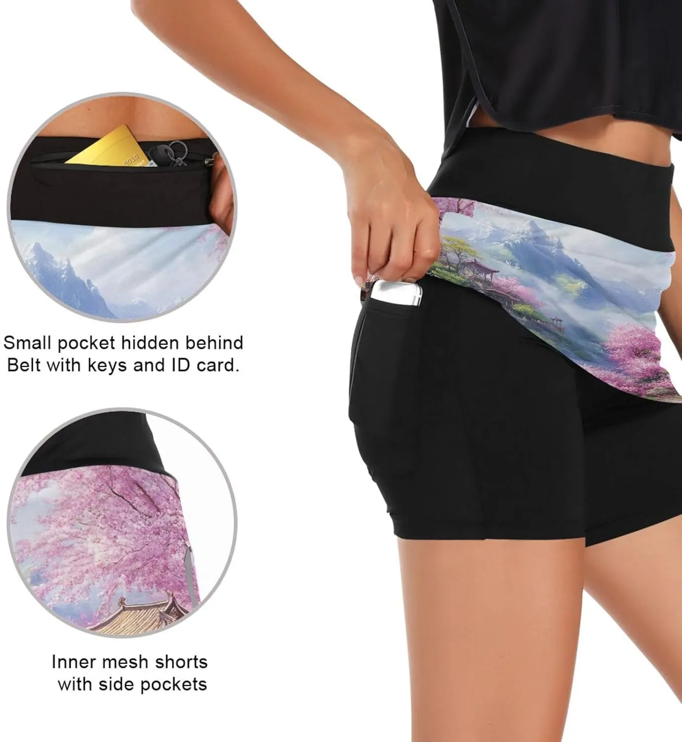 Wildflowers Botanical Ladies Skorts with Pockets High Waisted Womens Tennis Shorts, Mini Skirt