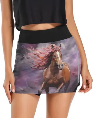 Wildflowers Botanical Ladies Skorts with Pockets High Waisted Womens Tennis Shorts, Mini Skirt