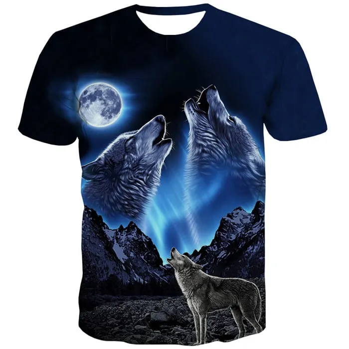 Wolf T-shirt Men Animal Tshirts Novelty Moon Tshirts Casual Abstract T-shirts Graphic Gothic T shirts Funny Short Sleeve