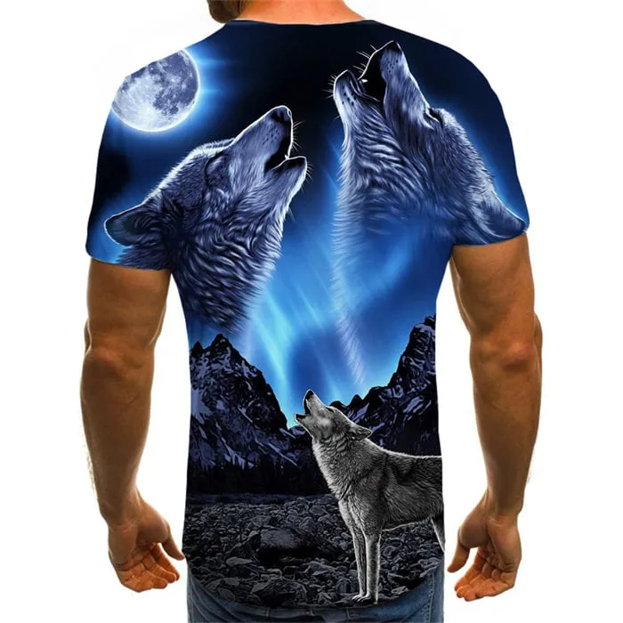 Wolf T-shirt Men Animal Tshirts Novelty Moon Tshirts Casual Abstract T-shirts Graphic Gothic T shirts Funny Short Sleeve