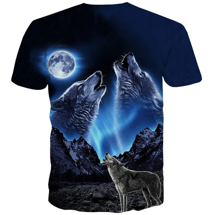 Wolf T-shirt Men Animal Tshirts Novelty Moon Tshirts Casual Abstract T-shirts Graphic Gothic T shirts Funny Short Sleeve