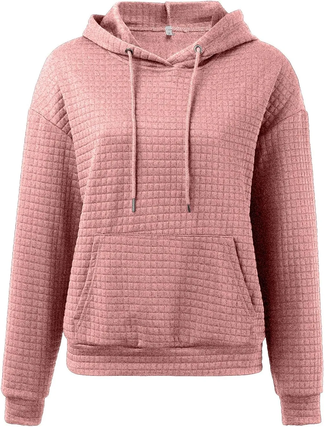 Women Oversized Hoodies Casual Basic Waffle Long Sleeve Pullover Top Solid Hooded Sweatshirt with Pocket