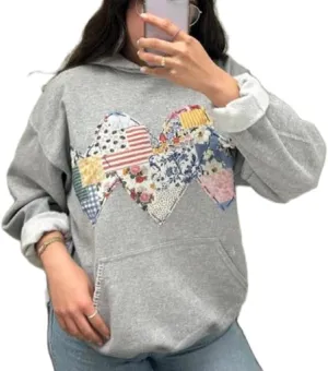 Women Y2k Graphic Hoodie Heart Print Long Sleeve Sweatshirt Oversized Valentine's Day Pullover Top Streetwear (Gray,M)