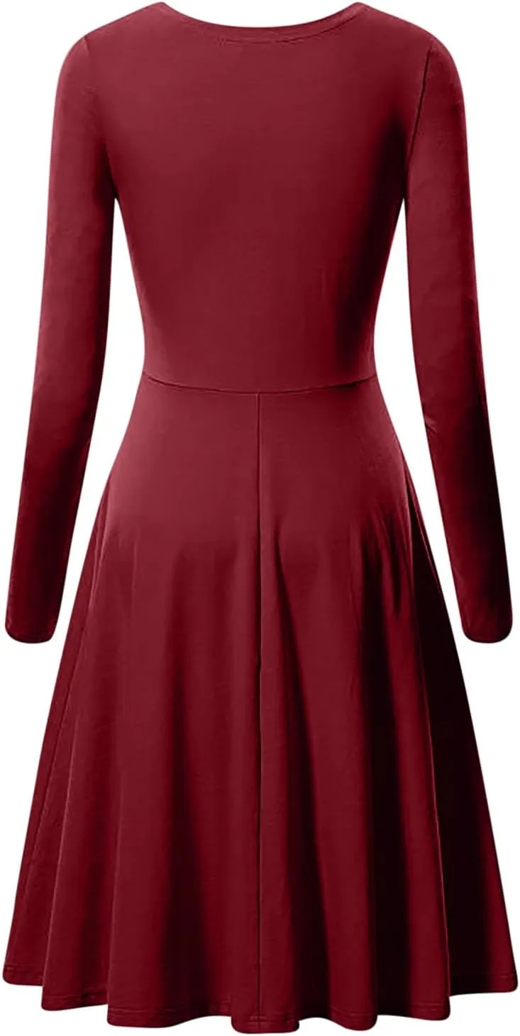 Women's Dresses Fall Casual 2024 Long Sleeve Pleated Elegant a Line Dress Plus Size Flowy Lightweight Long Maxi Dress