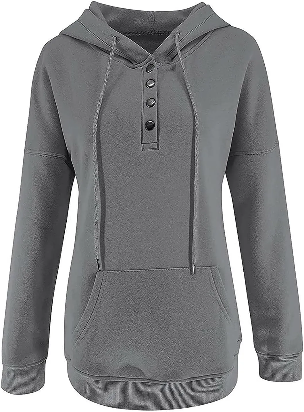 Women's Fashion Casual Hoodies Color Block Long Sleeve Drawstring Button Down Pullover Fall Sweatshirt Tops With Pocket