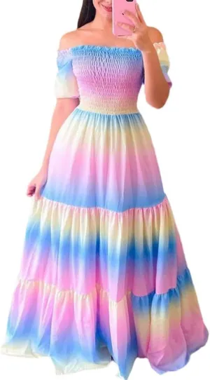 Womens Floral Off The Shoulder Dresses Causal Flowy Beach Long Maxi Dress