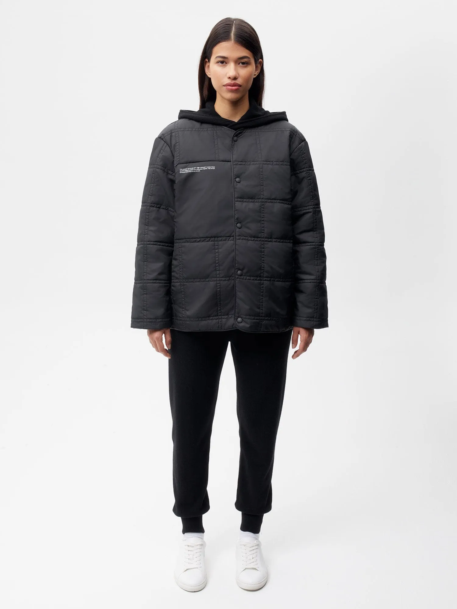 Womens Flower-Warmth Quilted Collarless Jacket black