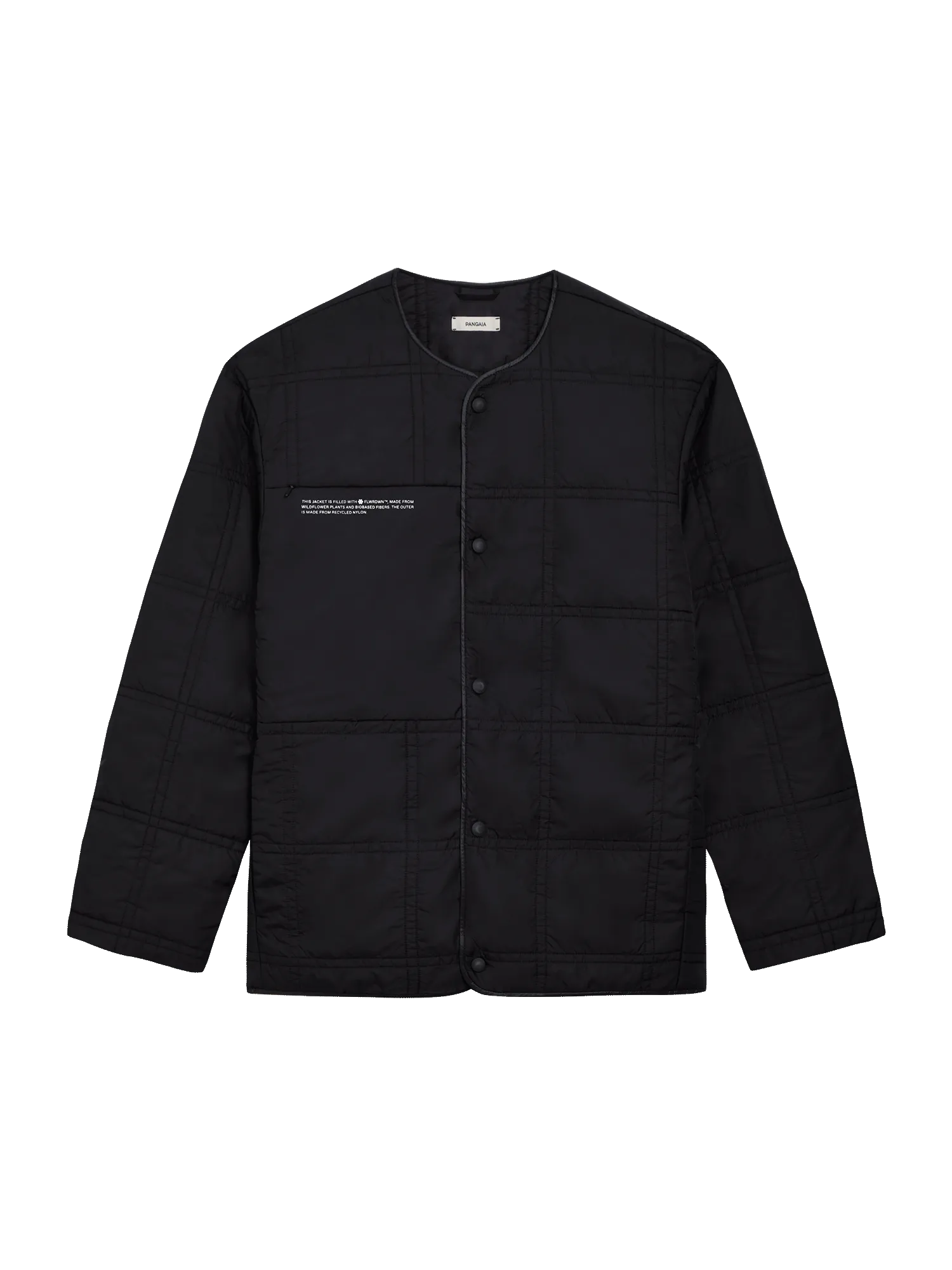 Womens Flower-Warmth Quilted Collarless Jacket black