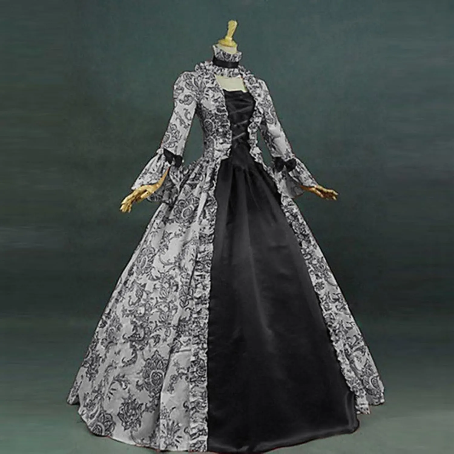 Womens Medieval Gothic Vintage Dress Patchwork Square Neck Renaissance Retro Costume Victorian Long Halloween Dresses
