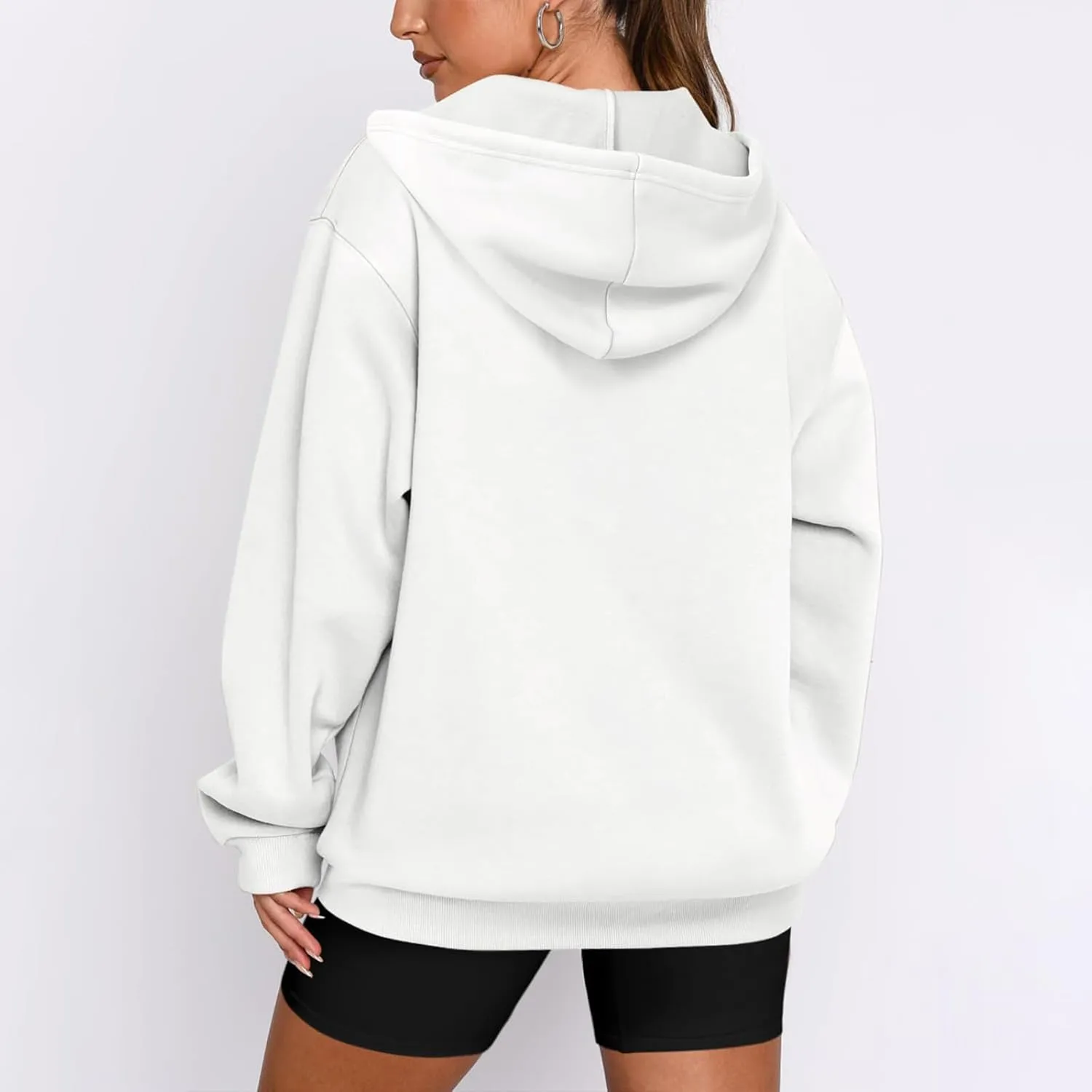 Womens Oversize Hoodies Basic Solid Sweatshirts Long Sleeve Half Zip Collar Drawstring Pullover with Kangaroo Pockets