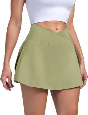 Womens Tennis Skirts with Shorts Cross Elastic High Waisted Tummy Control Golf Skort Gym Workout Skirts with Pocket