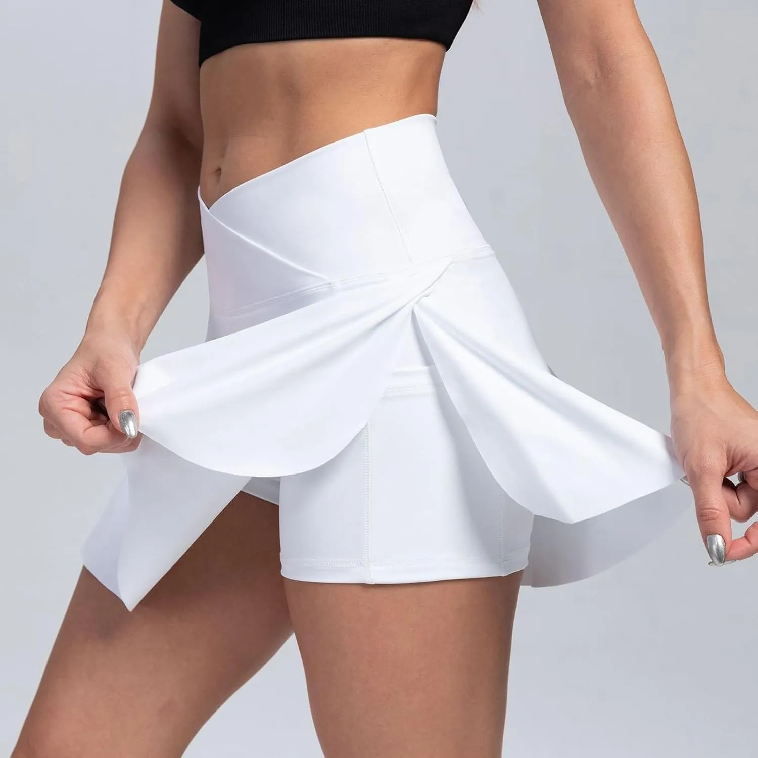 Womens Tennis Skirts with Shorts Cross Elastic High Waisted Tummy Control Golf Skort Gym Workout Skirts with Pocket