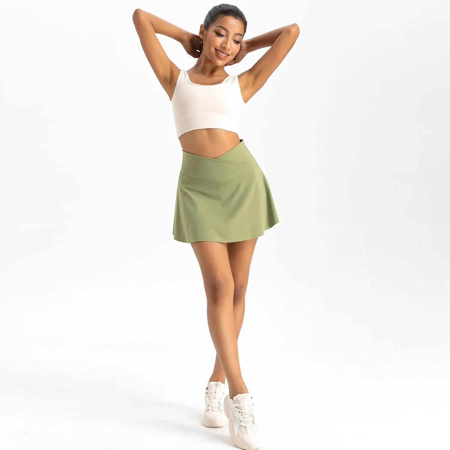 Womens Tennis Skirts with Shorts Cross Elastic High Waisted Tummy Control Golf Skort Gym Workout Skirts with Pocket