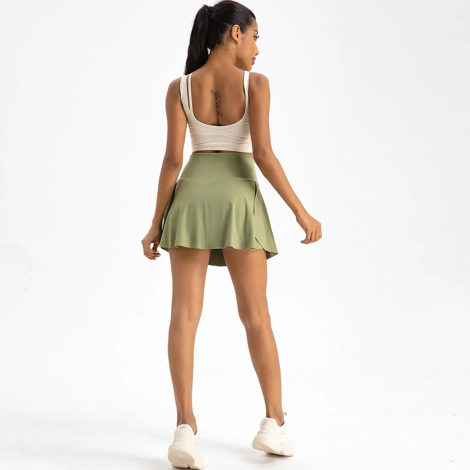 Womens Tennis Skirts with Shorts Cross Elastic High Waisted Tummy Control Golf Skort Gym Workout Skirts with Pocket