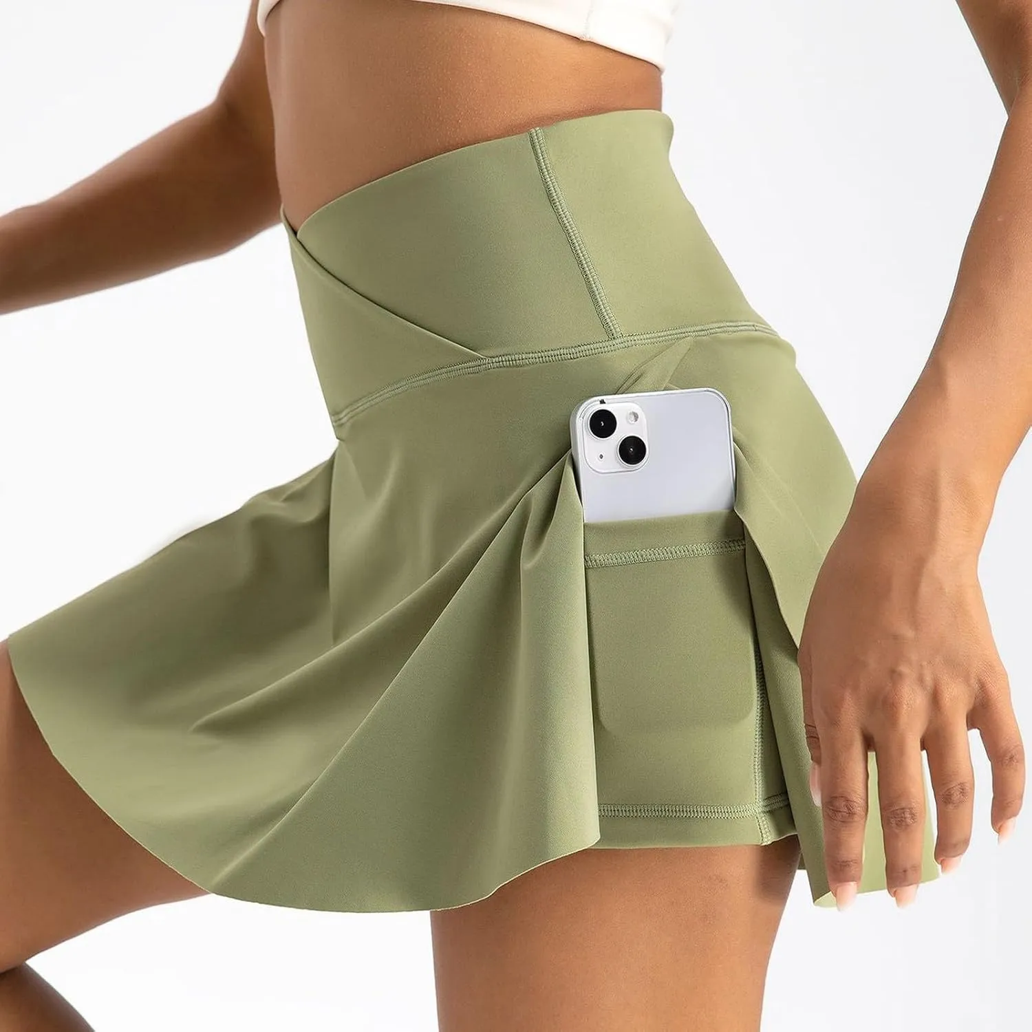 Womens Tennis Skirts with Shorts Cross Elastic High Waisted Tummy Control Golf Skort Gym Workout Skirts with Pocket