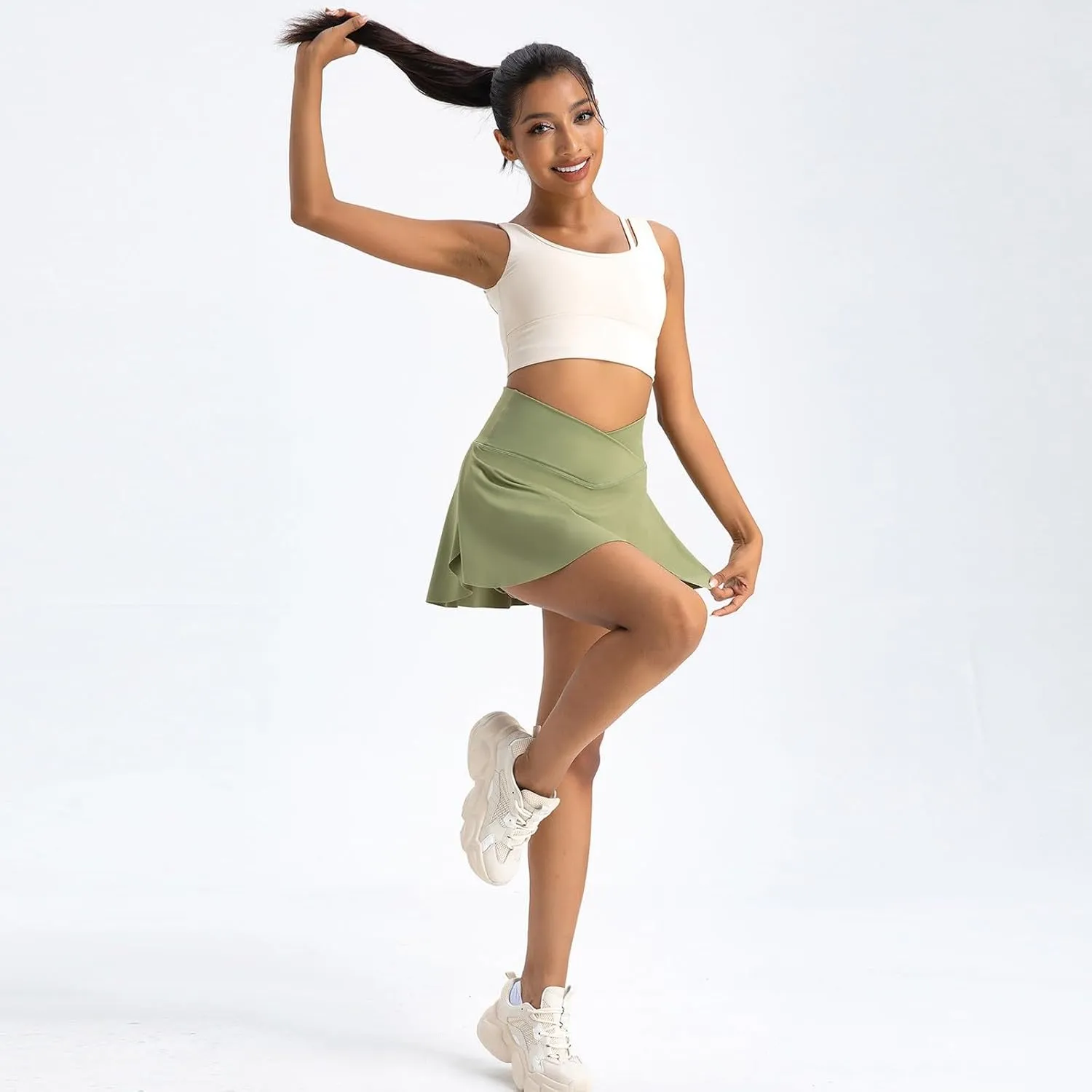 Womens Tennis Skirts with Shorts Cross Elastic High Waisted Tummy Control Golf Skort Gym Workout Skirts with Pocket