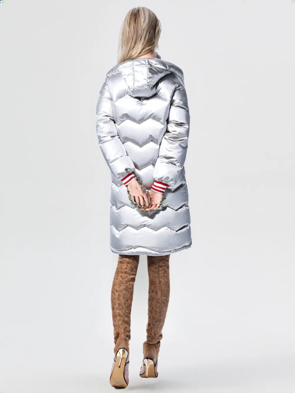 WPJ25004 PU Women's Quilted Long Warm Jacket with Padded Foam
