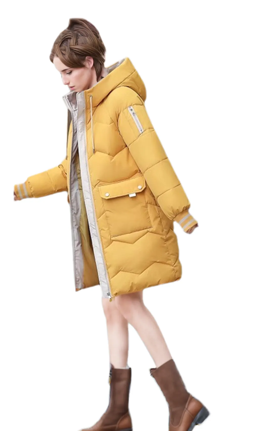 WPJ25004 PU Women's Quilted Long Warm Jacket with Padded Foam