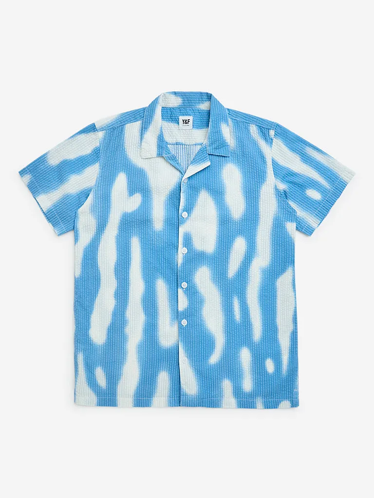 Y&F Kids Blue Abstract Design Cotton Shirt