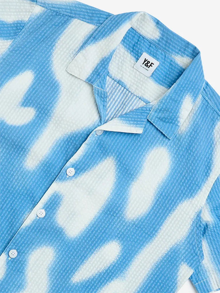 Y&F Kids Blue Abstract Design Cotton Shirt